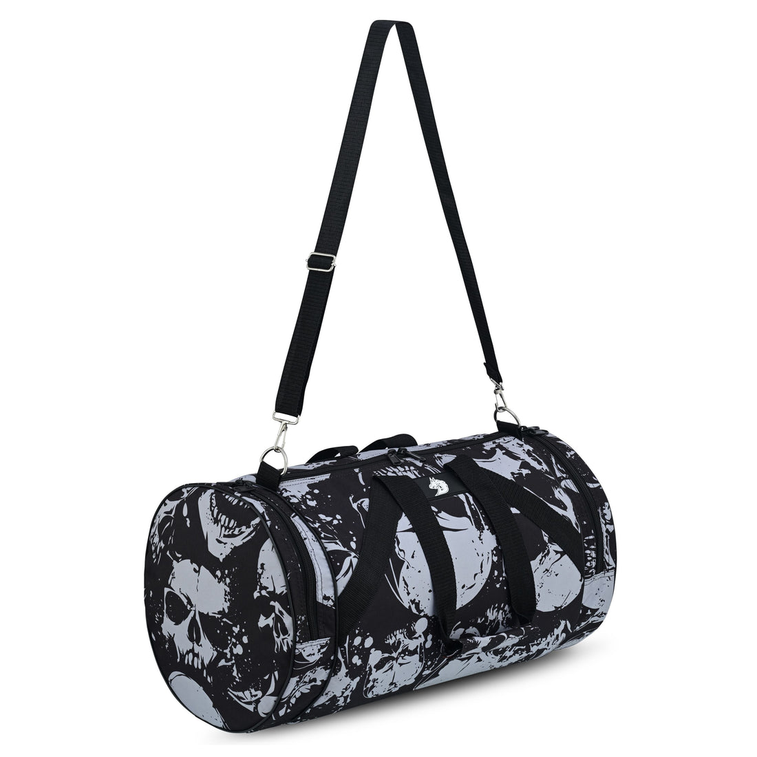 Skull print grey gym bag with adjustable strap