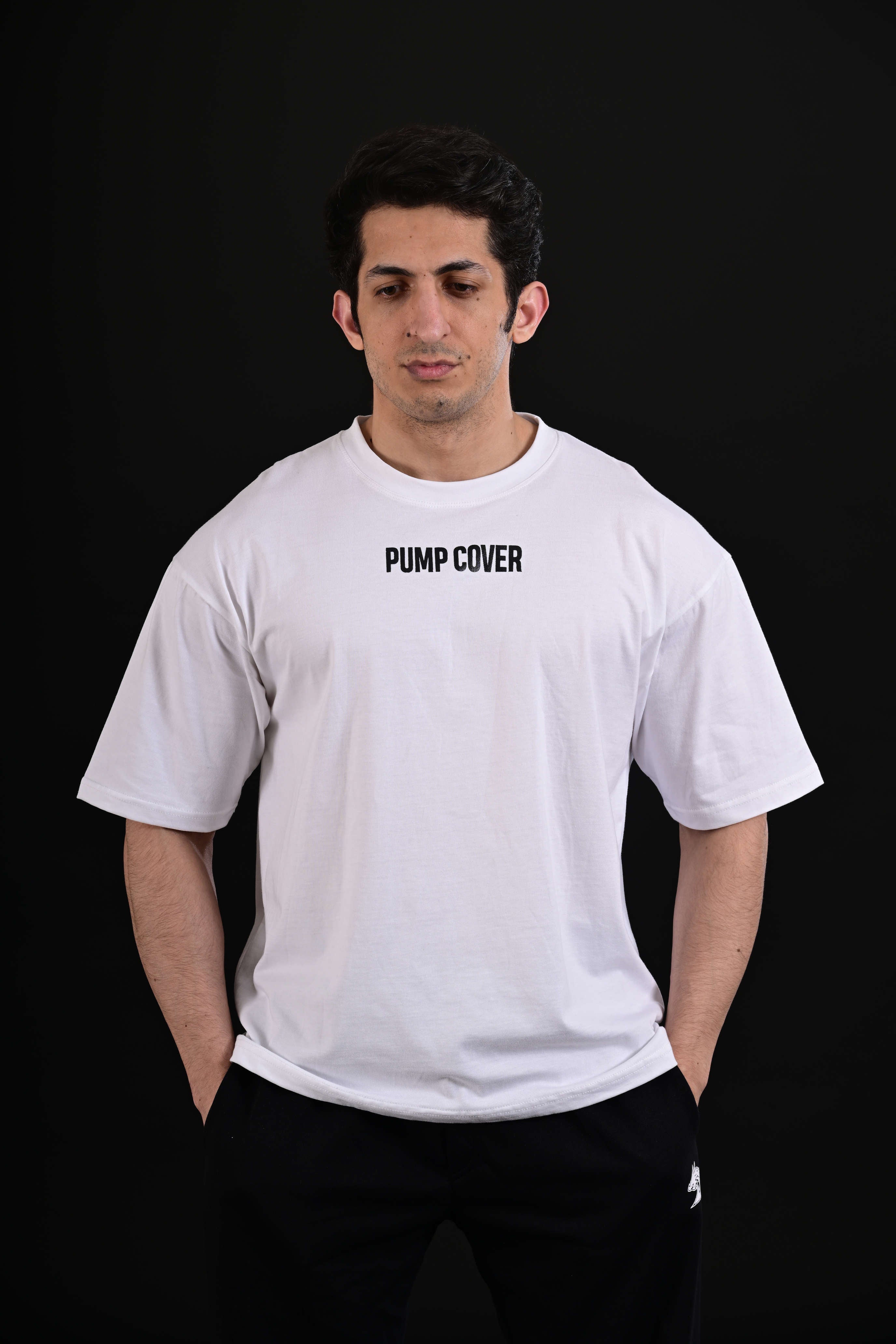 White oversized drop shoulder t-shirt men Pakistan