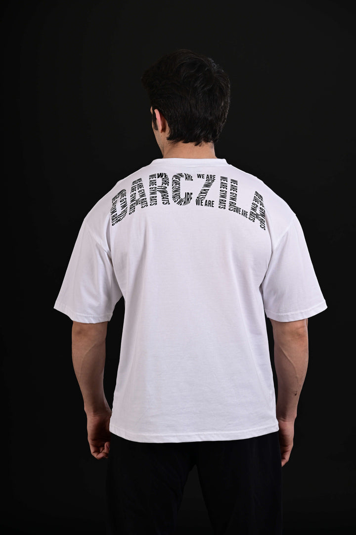 Pump cover drop shoulder white oversized t-shirt for men streetwear and casual wear in Pakistan