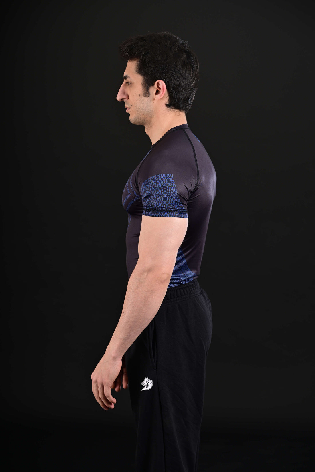 Breathable blue compression workout shirt men fitness wear