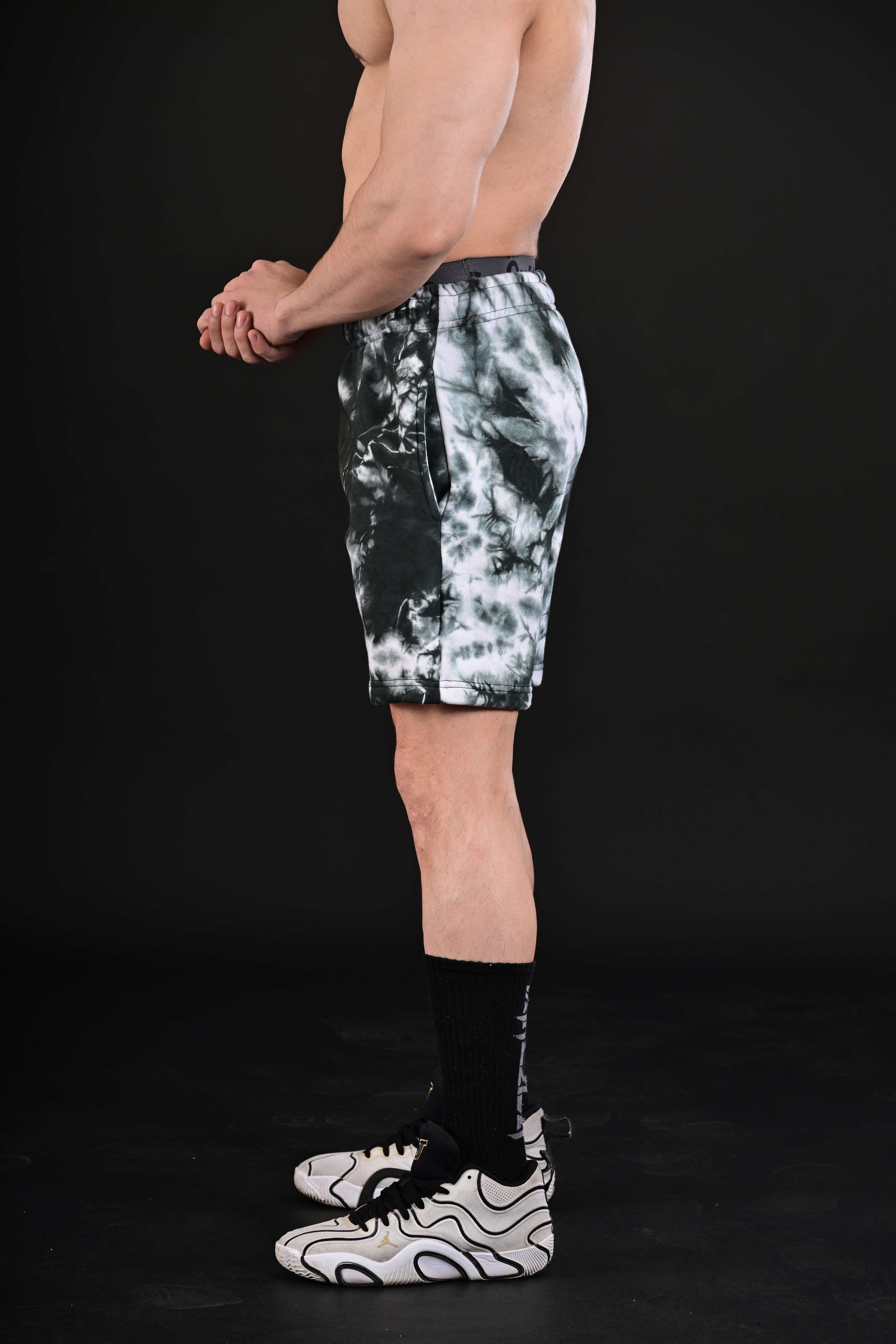 men fitness gym shorts white