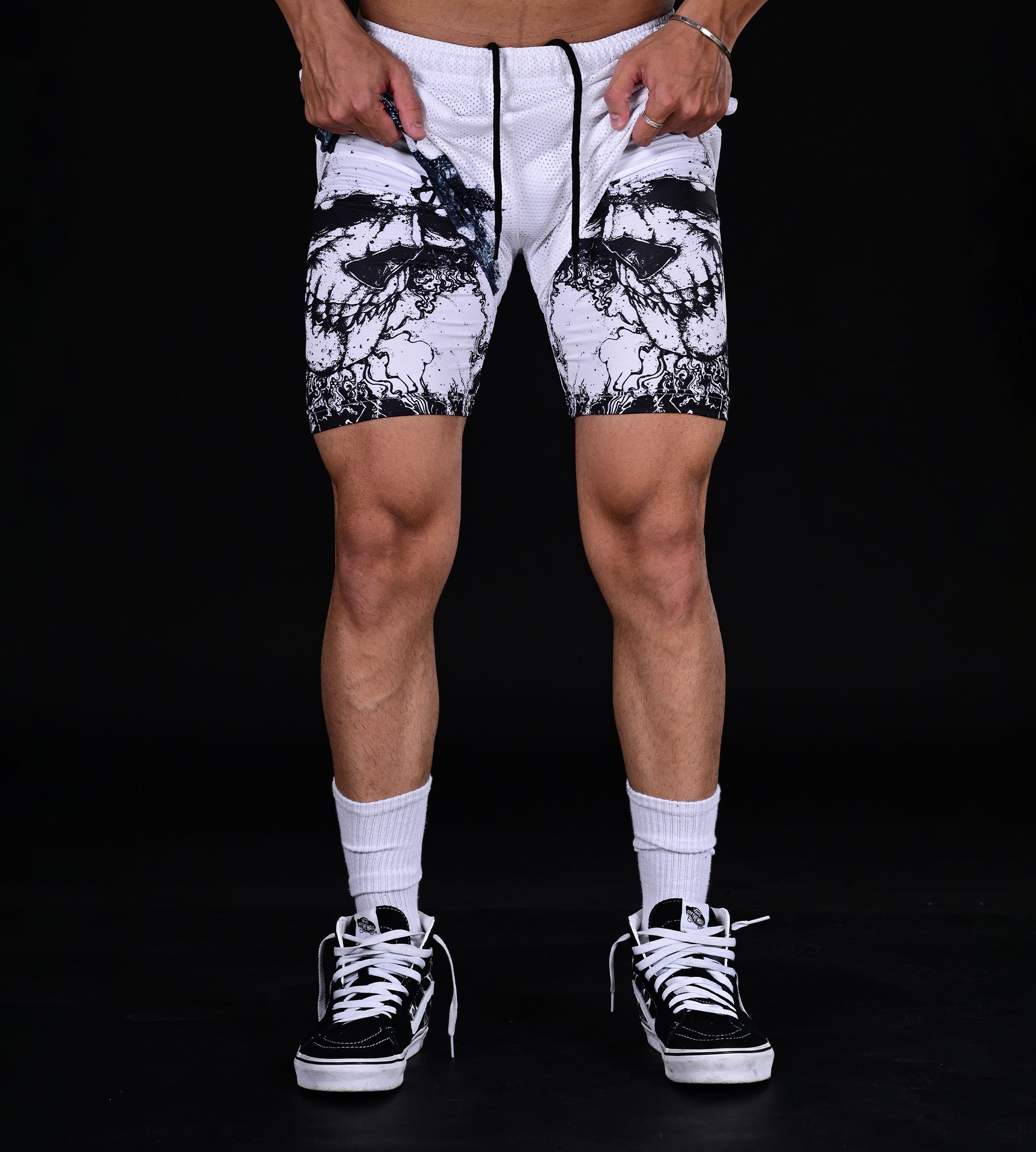 Breathable white sports shorts men active lifestyle clothing