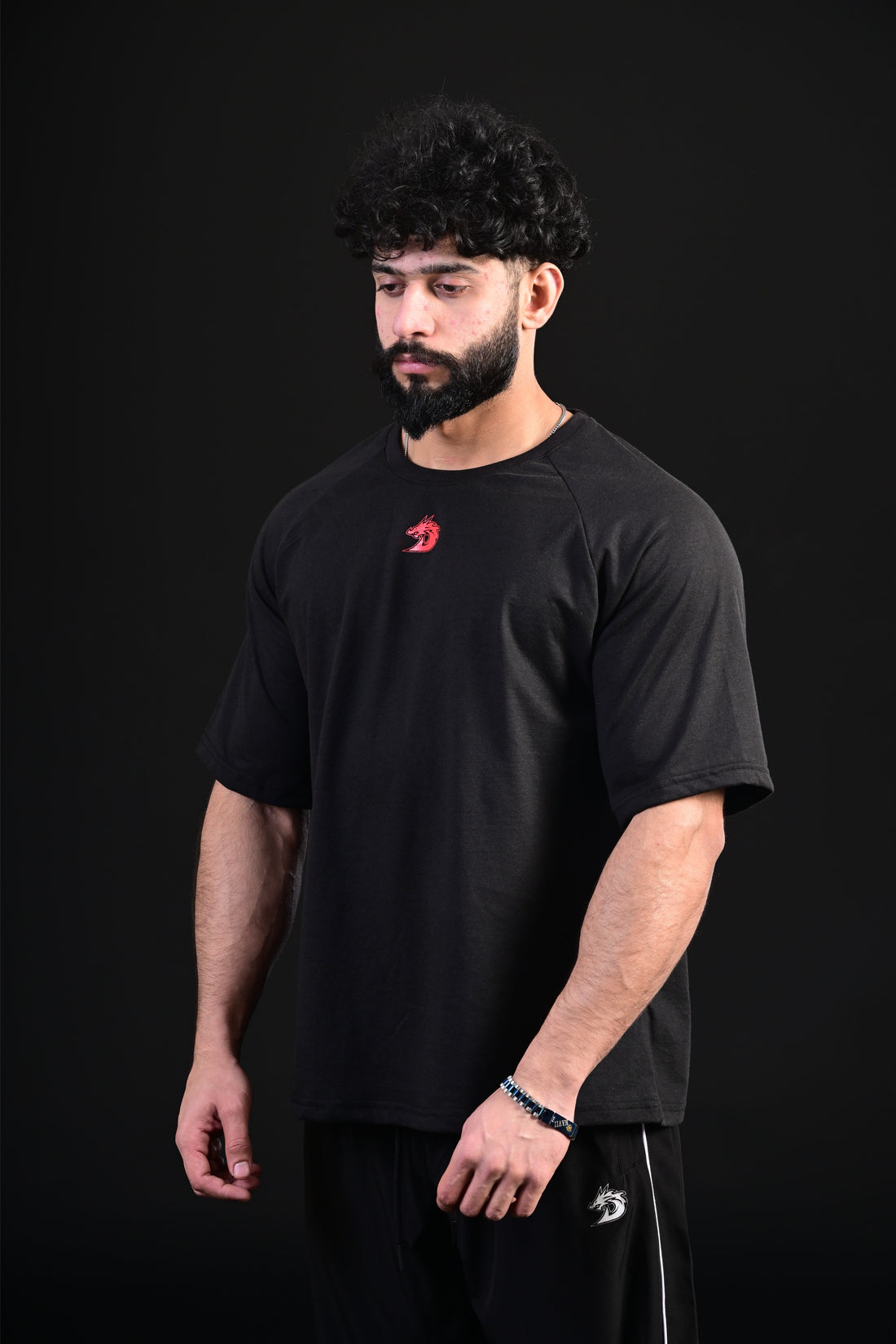 Breathable black oversized gym t shirt relaxed fit