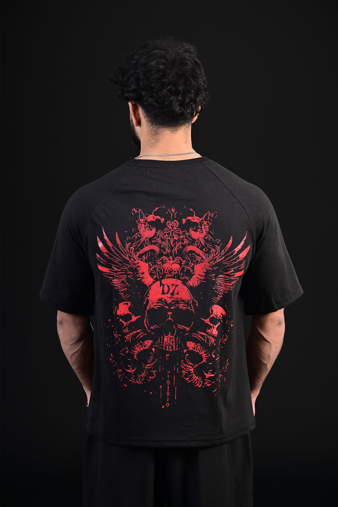 Black skull oversized t shirt men dark streetwear Pakistan
