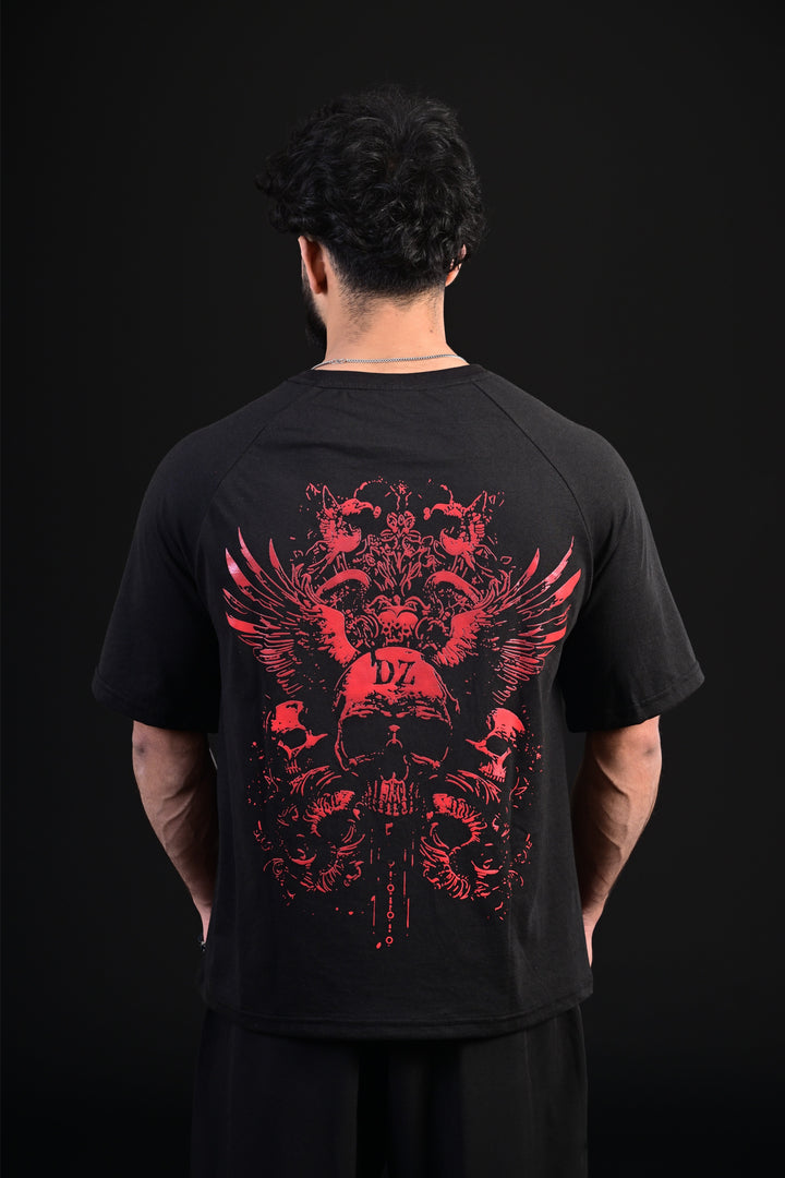 Black skull oversized t shirt men dark streetwear Pakistan