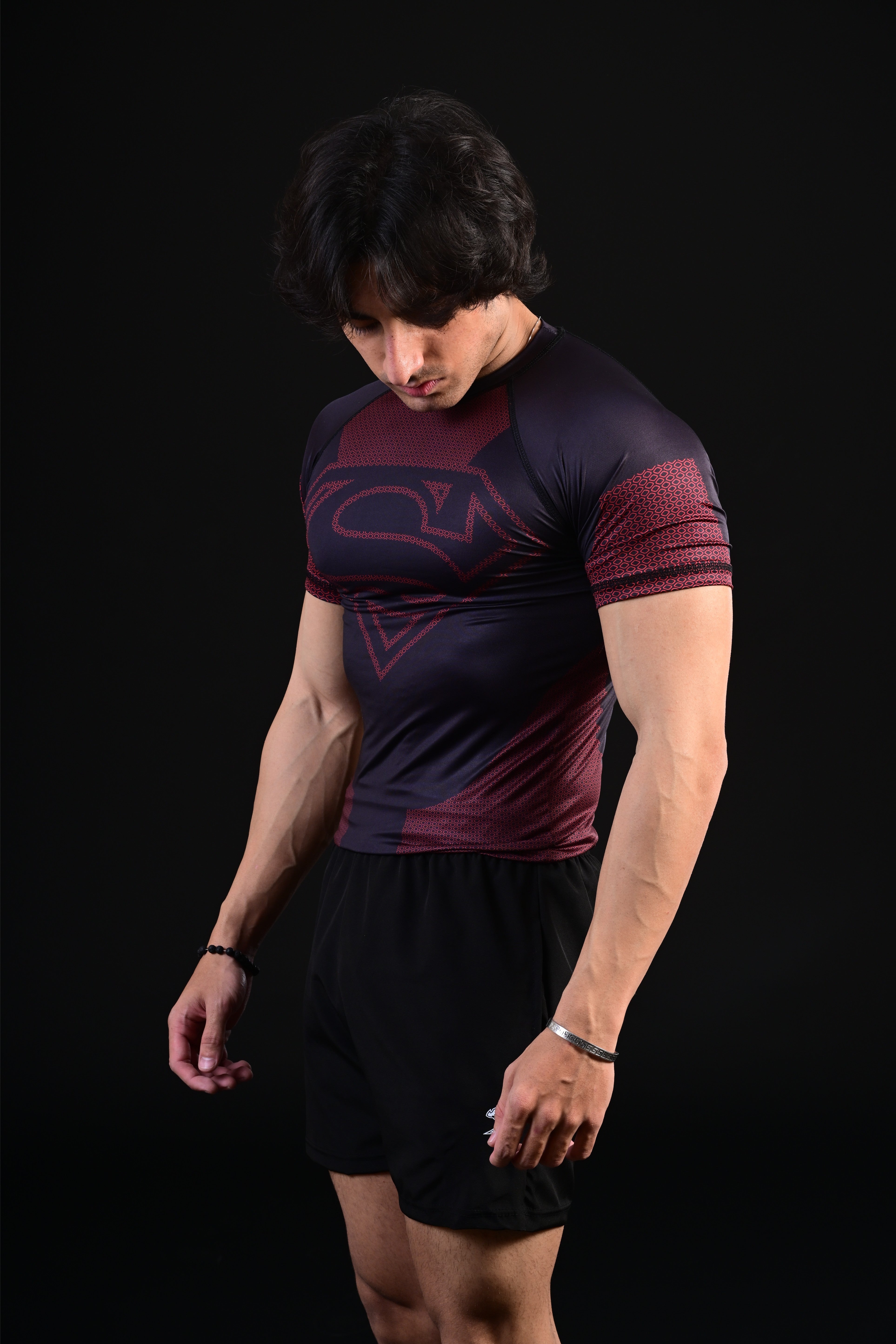 Black superhero gym compression shirt muscle fit activewear