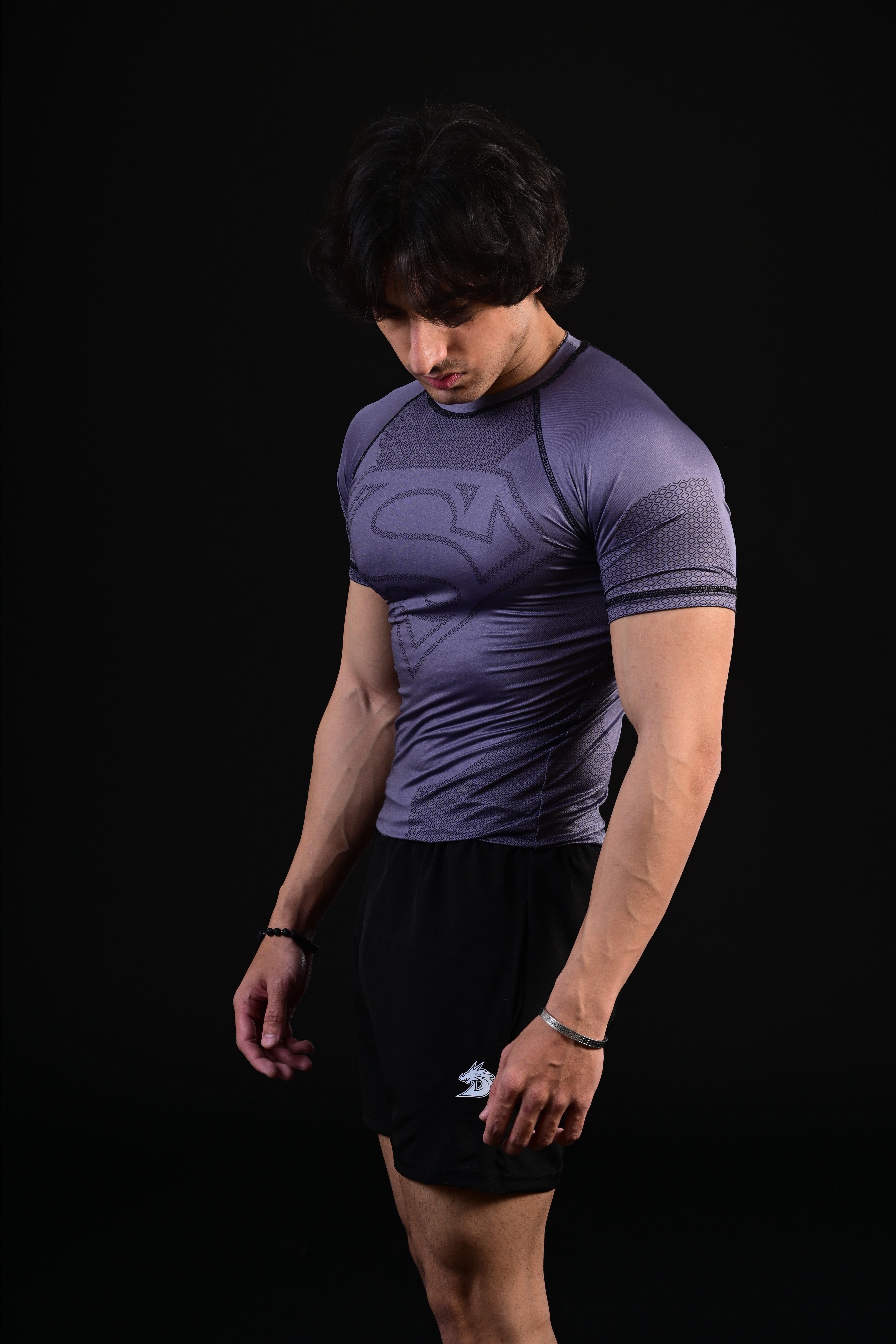 Athletic grey compression gym shirt modern activewear style