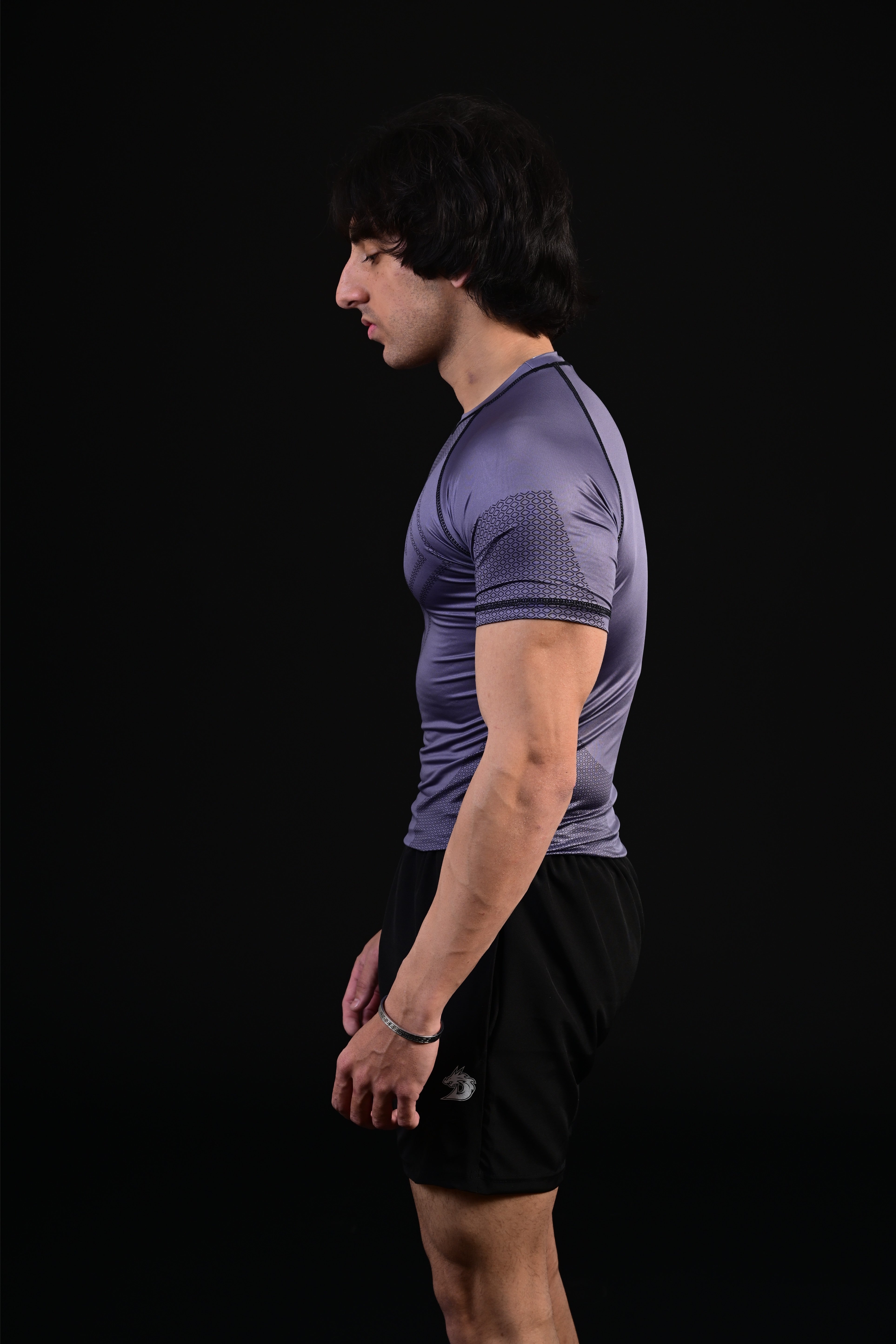 Breathable grey workout compression shirt men training wear