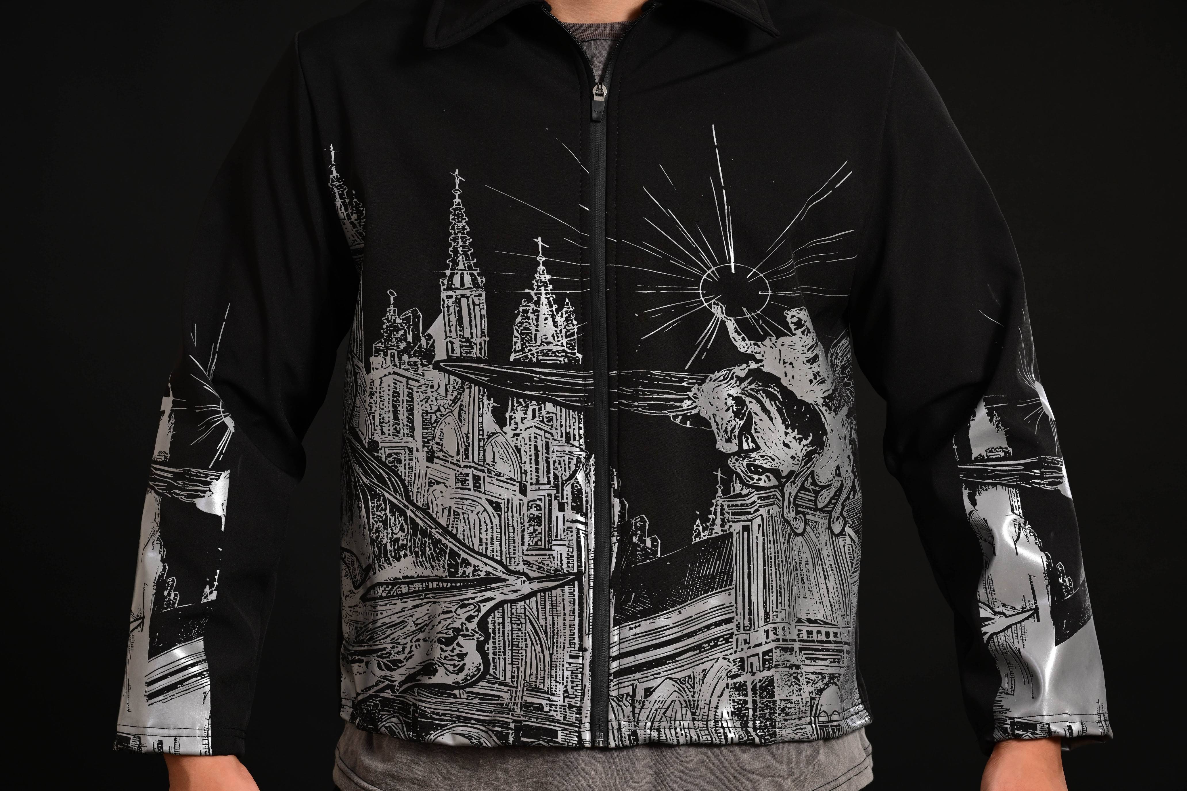Lightweight printed black jacket for men casual wear