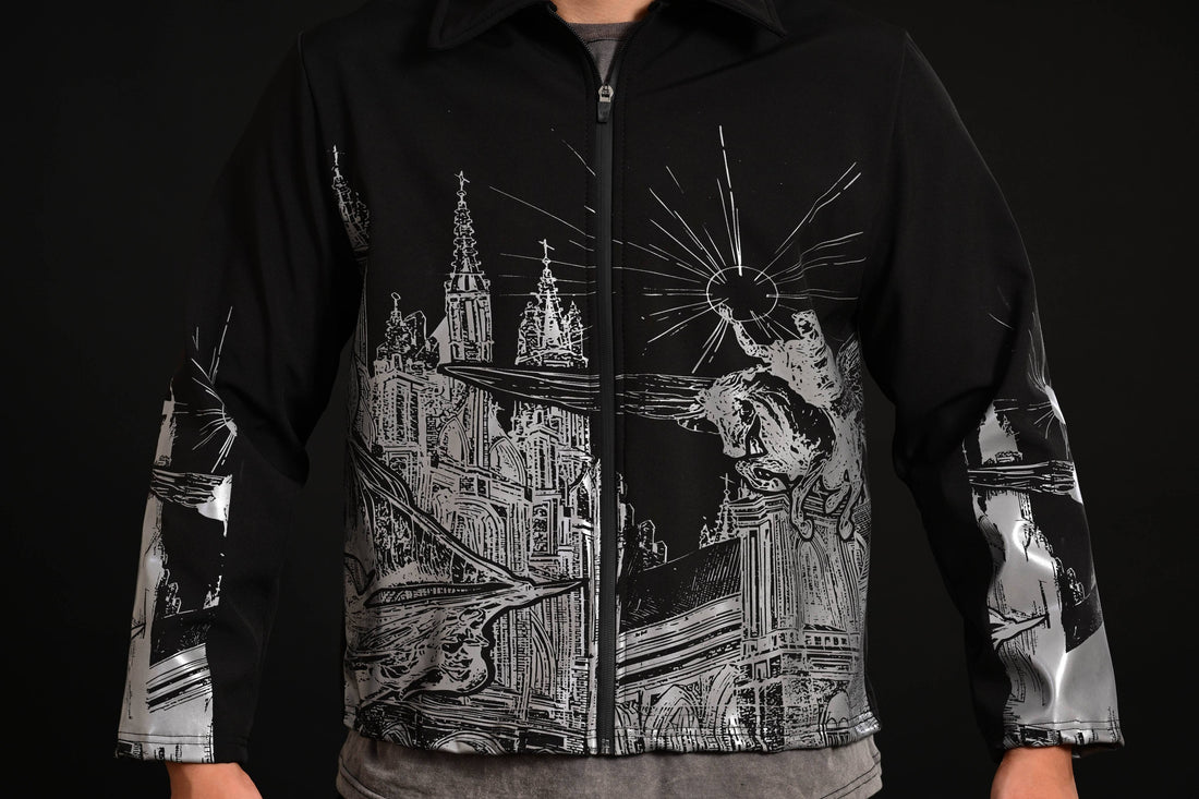 Lightweight printed black jacket for men casual wear