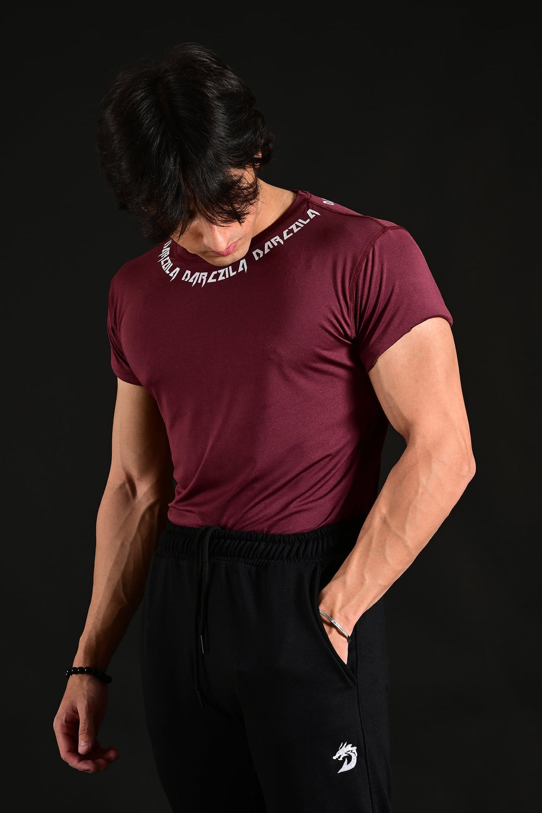 Maroon Short Sleeve Compression Shirt for men
