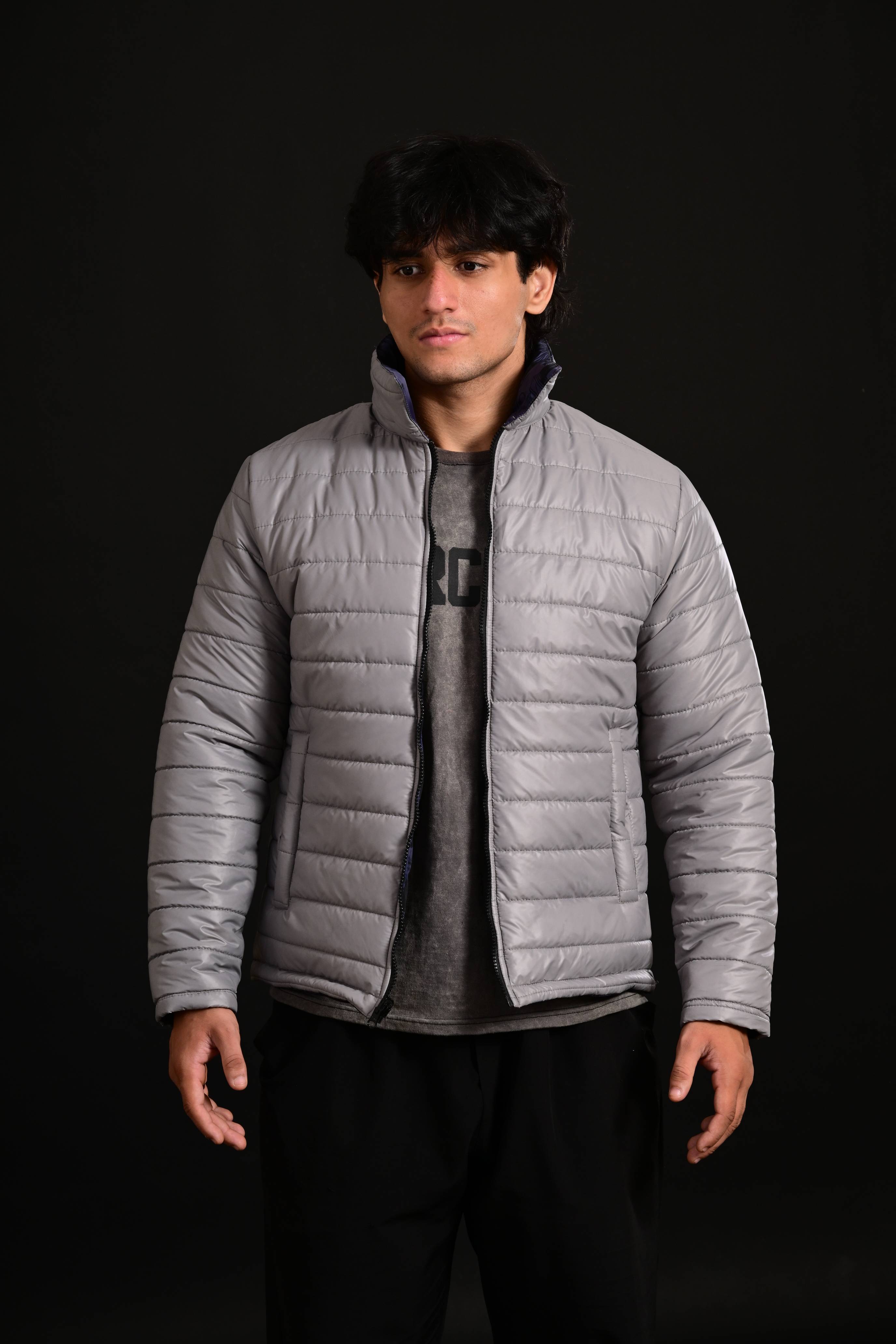 Men wearing sea blue puffer jacket Pakistan